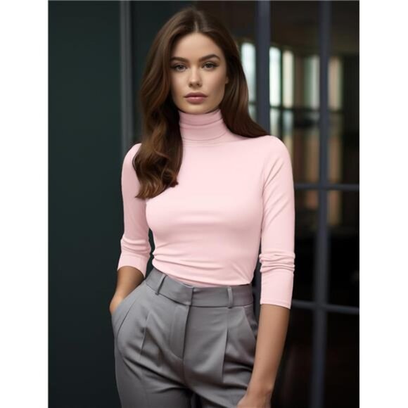 Long Sleeve Turtleneck Women Stretch/Short Sleeve Tops Fitted Tee Shirt - Picture 5 of 7